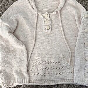 POL Cream Knit Hoodie Sweater with Button Accents